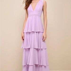 Lavender Tiered V-Neck Maxi Dress
